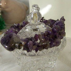 Amethyst Polished Stone and Chips Stretch Three Strand Bracelet